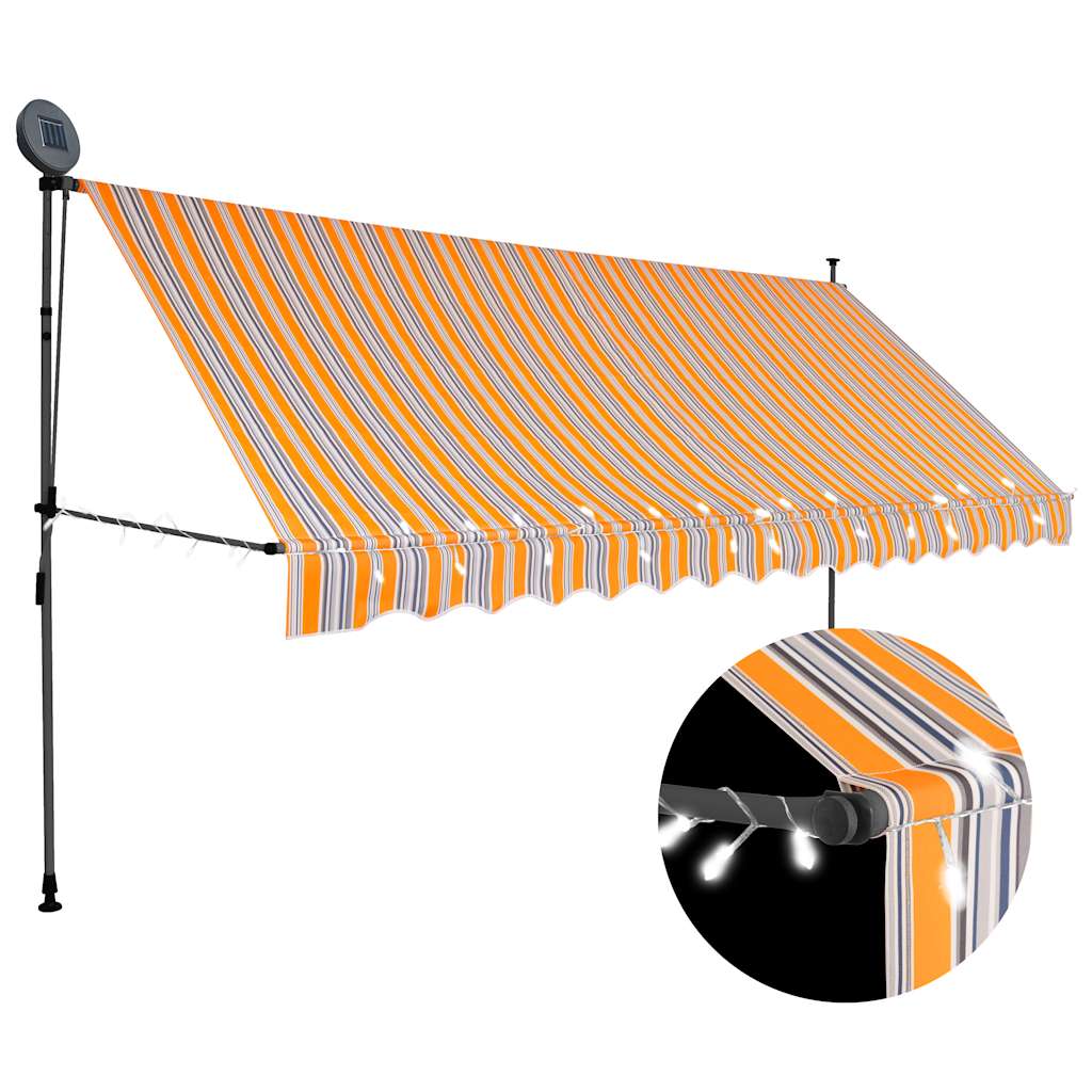 Einziehbare Markise Handbetrieben mit LED 100 cm Blau und Weiß