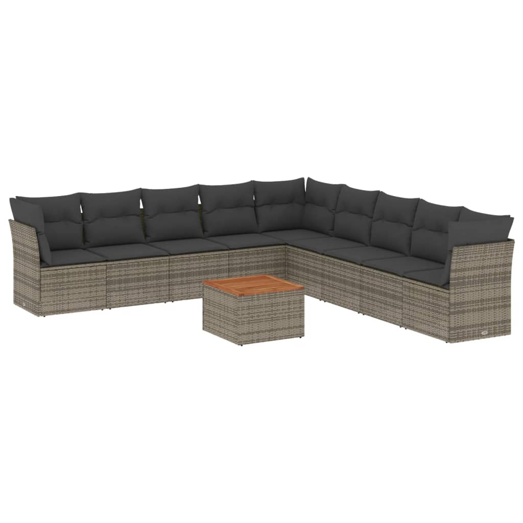 10-tlg. Garten-Sofagarnitur mit Kissen Schwarz Poly Rattan