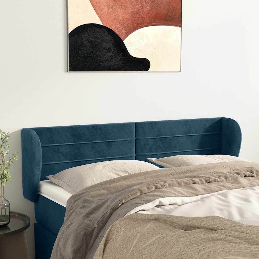 Kopfteil mit Ohren Dunkelblau 203x23x118/128 cm Samt