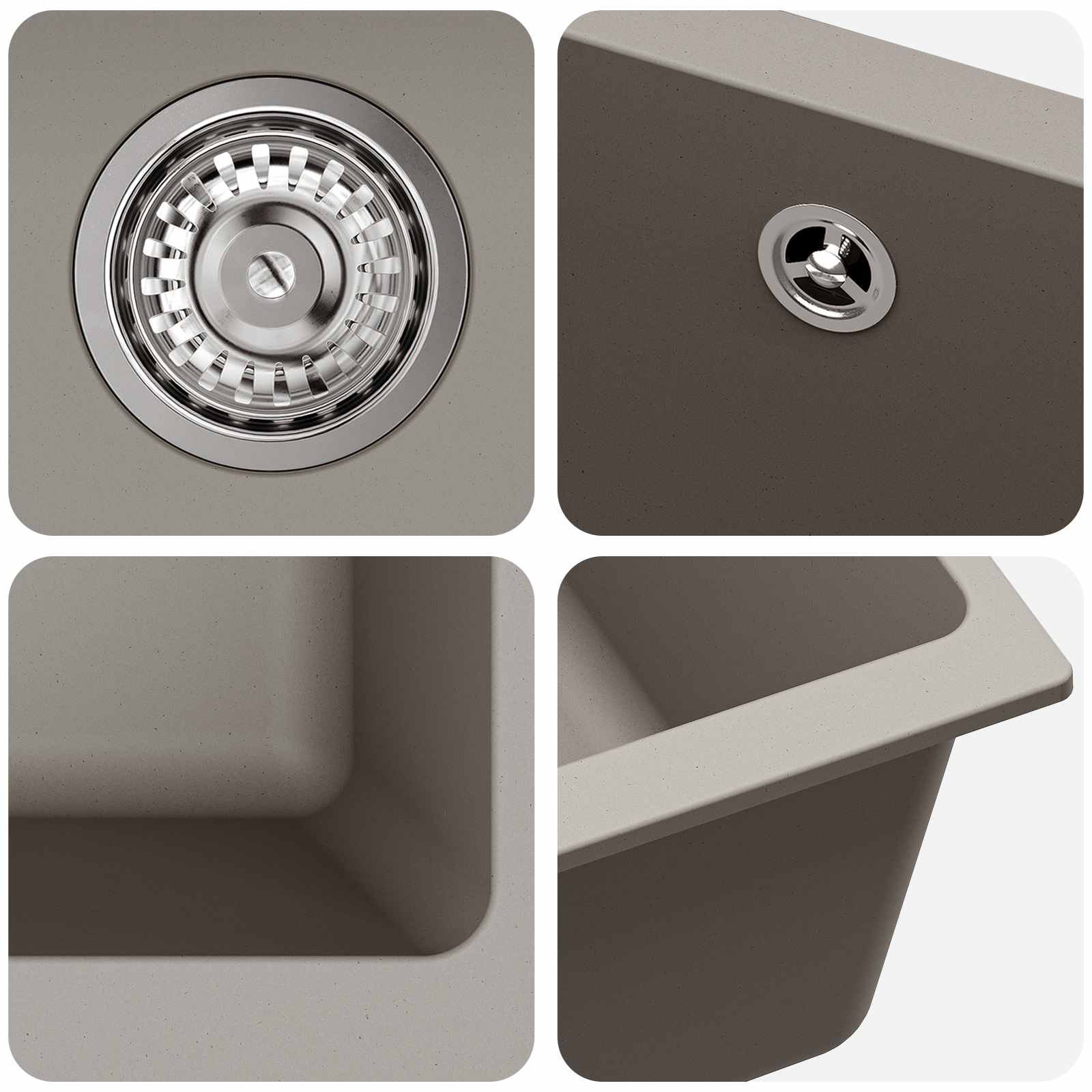 Waschbecken Schwarz 370 x 460 mm 80% Quarz und 20% Harz