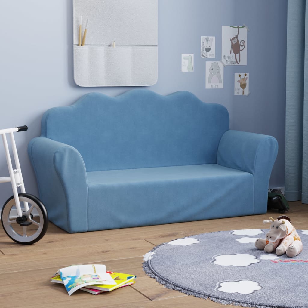 Kindersofa Hellgrau mit Sternen Weich Plüsch