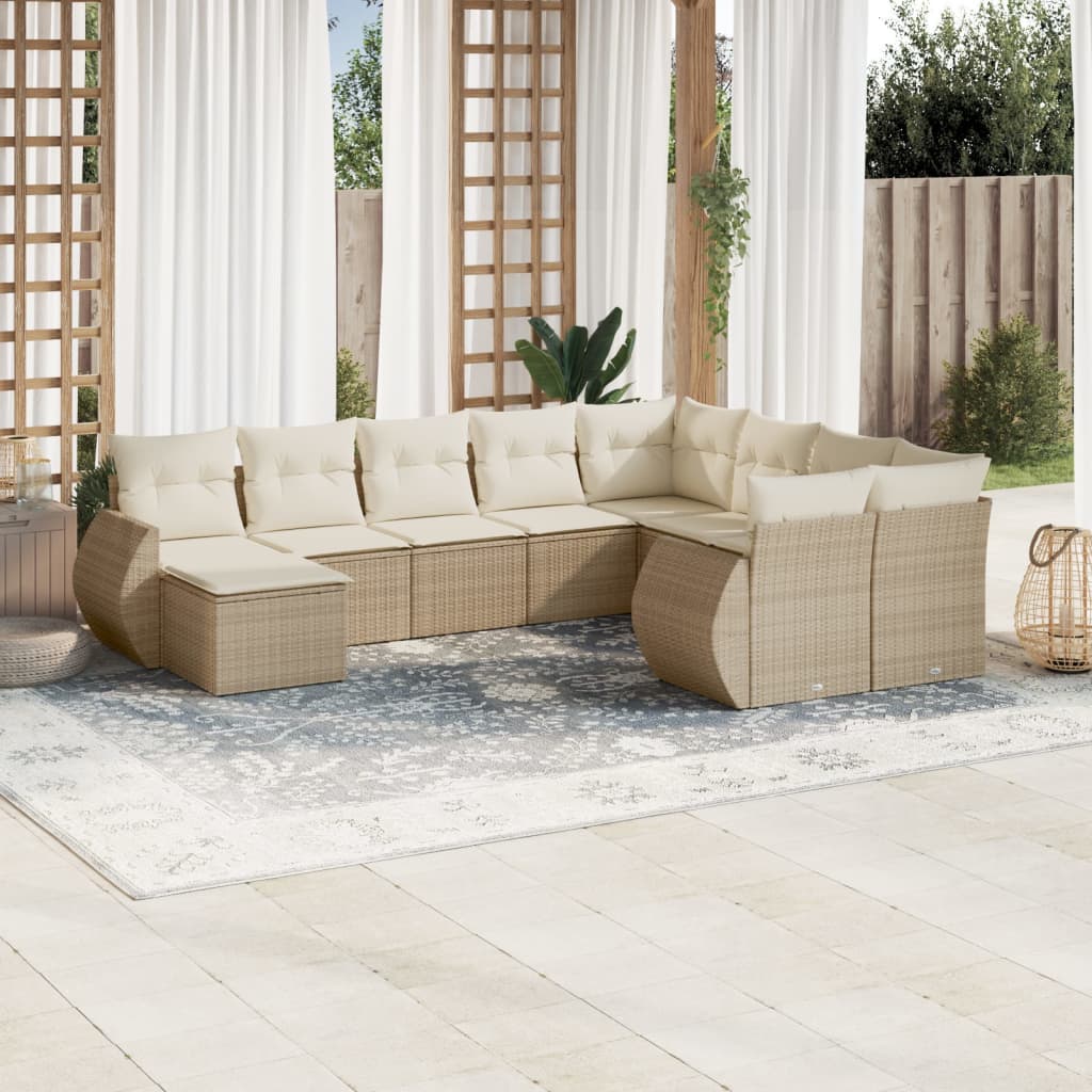 10-tlg. Garten-Sofagarnitur mit Kissen Schwarz Poly Rattan