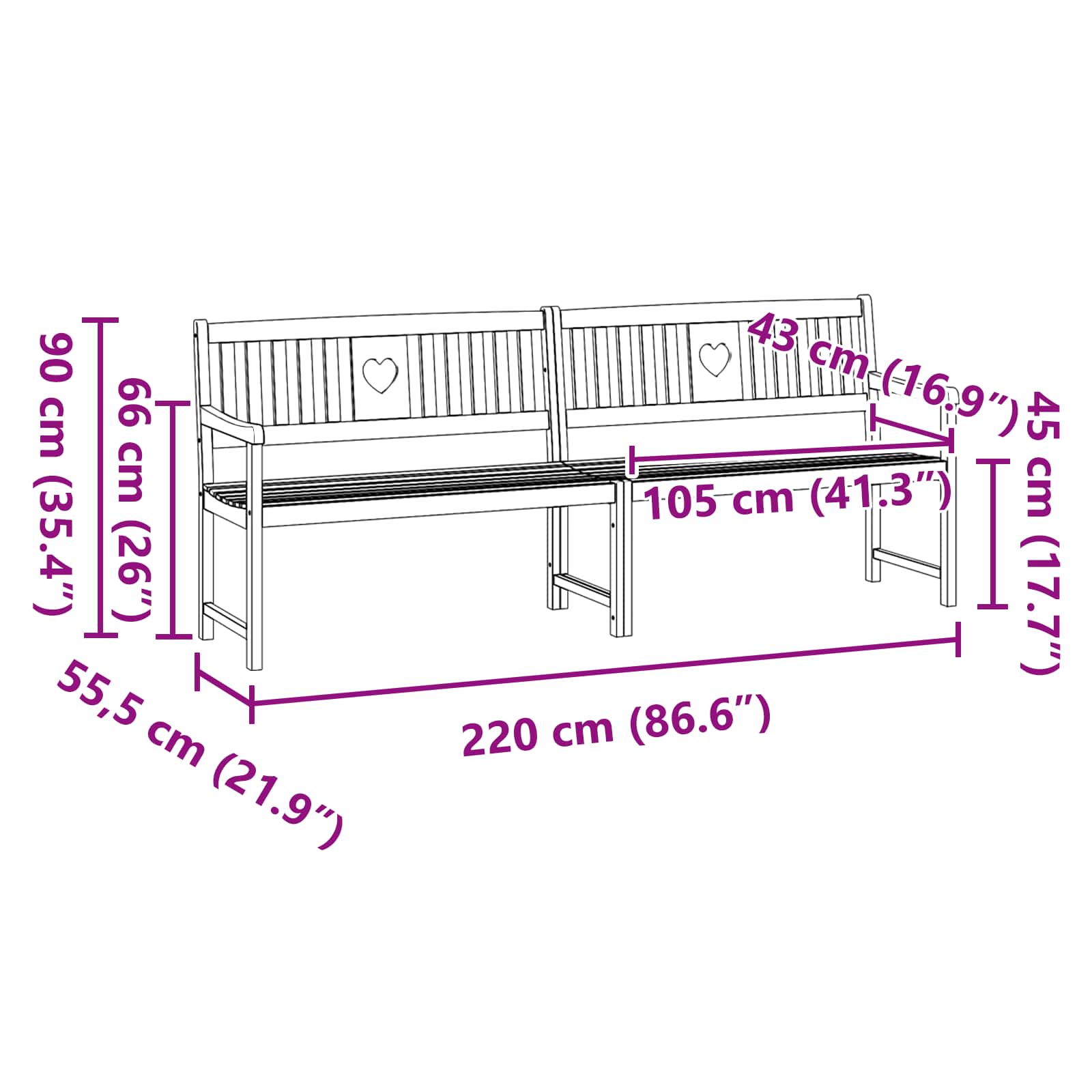Bank Outdoor Natur 110 x 56 x 90 cm Massivholz Akazie