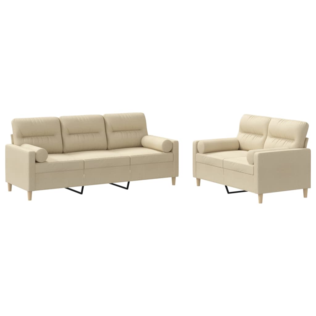 3-tlg. Sofagarnitur mit Kissen Taupe Stoff