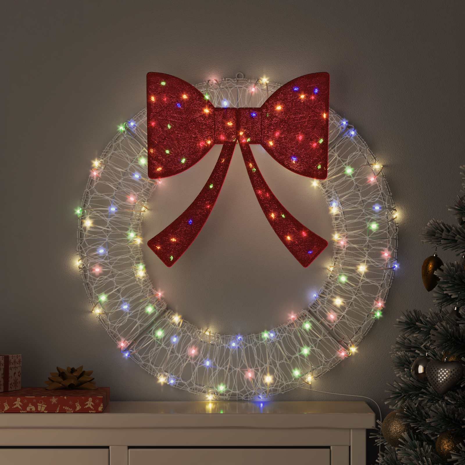 Kranz mit 60 LEDs Warmweiß 76 x 76 x 8,5 cm Acryl