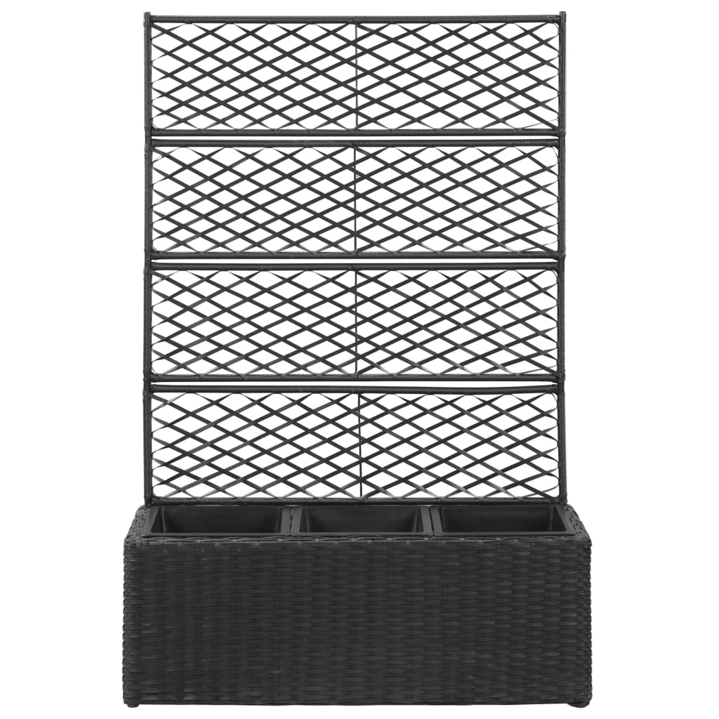 Hochbeet mit Rankgitter 1 Topf 30x30x107cm Poly Rattan Schwarz