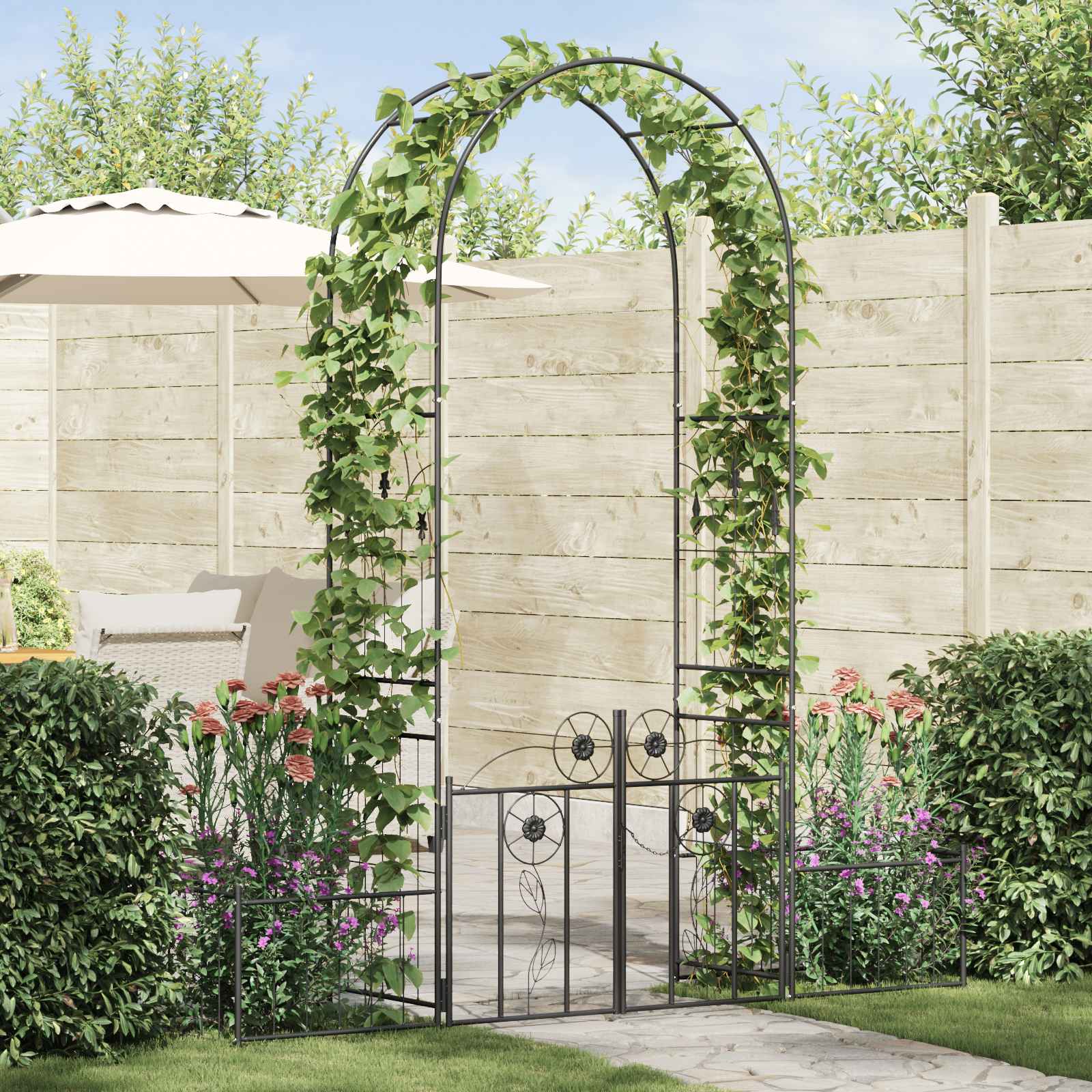 Gartenbogen mit Schloss Schwarz 102 x 50 x 218 cm