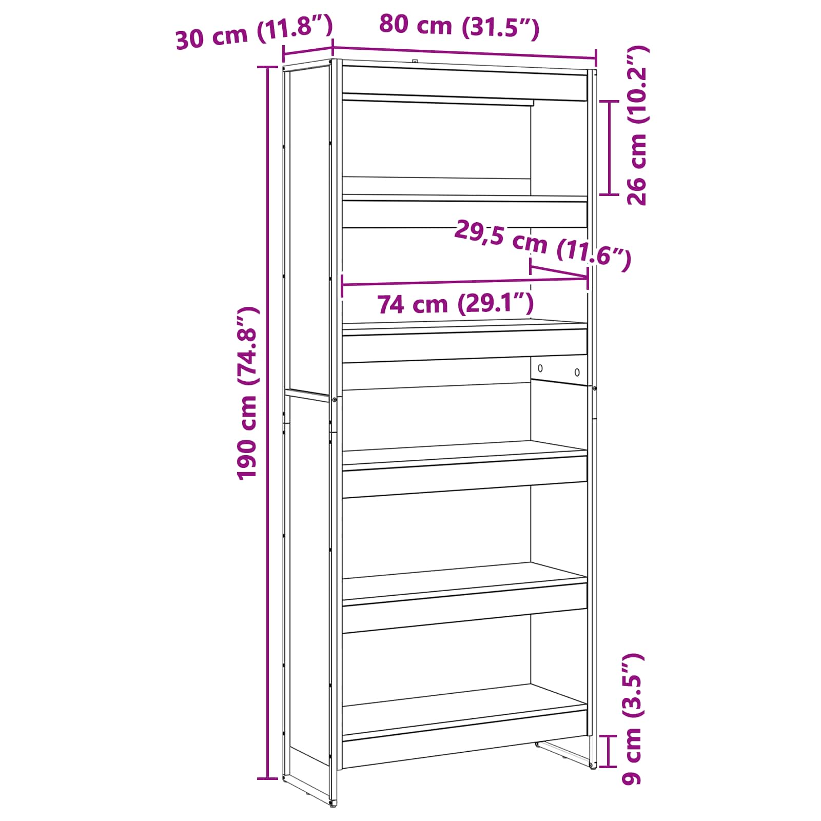 Bücherregal 2 pcs Schwarz Eichen-Optik 60 x 30 x 189,5 cm