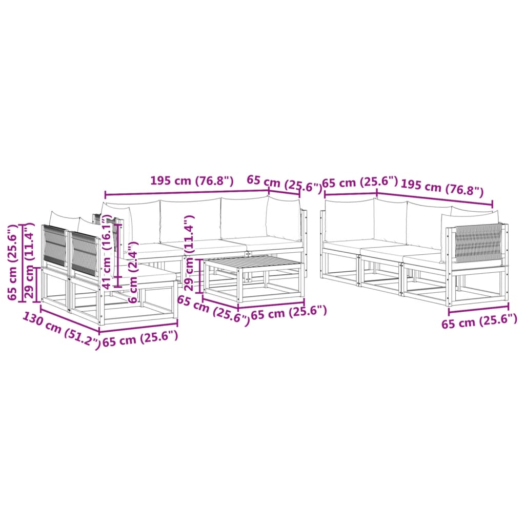 6-tlg. Gartensofa-Set mit Kissen Holz Akazie & Seil