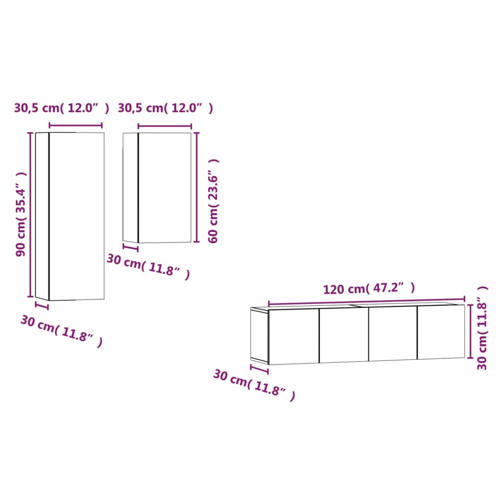 4-tlg. TV-Schrank-Set Weiß Holzwerkstoff