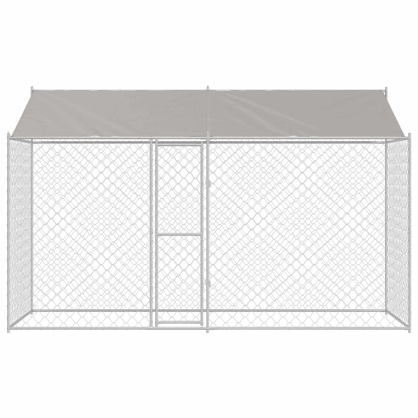 Hundezwinger mit Dach und Tür Grau 2x2x2 m Verzinkter Stahl