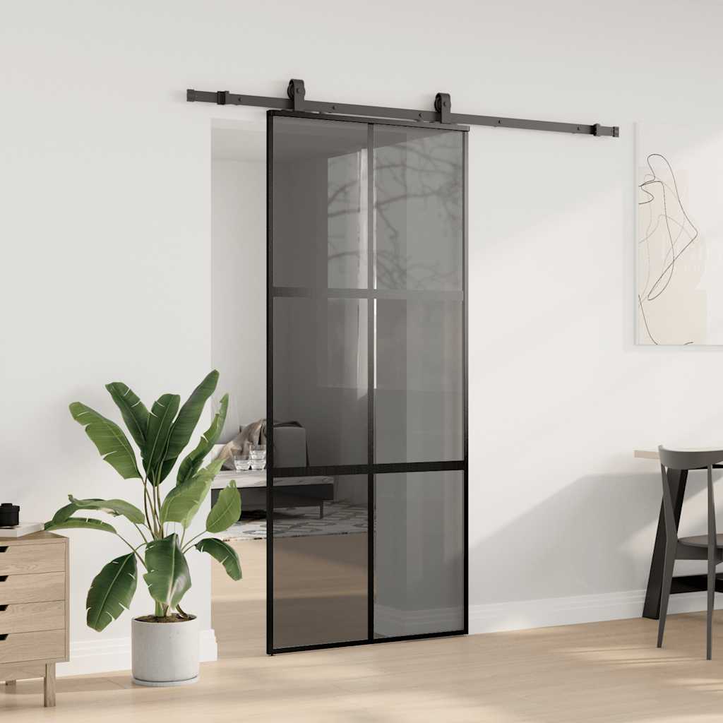 Schiebetür mit Beschlag Schwarz 76x205 cm Hartglas