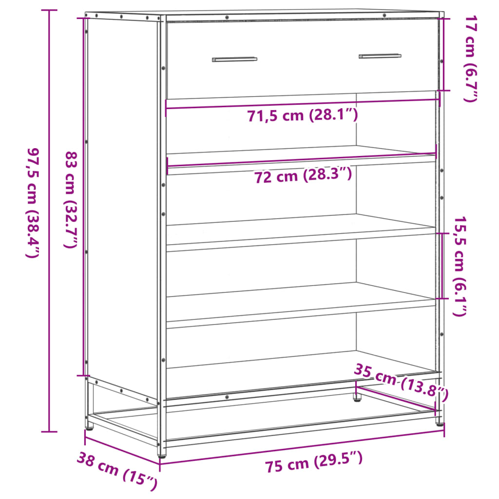 Schuhschrank Schwarz 75x38x97,5 cm Holzwerkstoff Metall