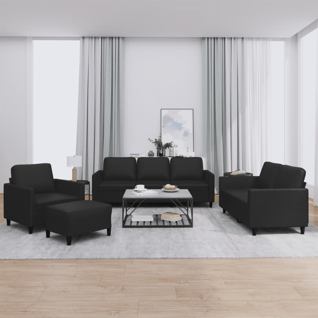 4-tlg. Sofagarnitur mit Kissen Creme Kunstleder