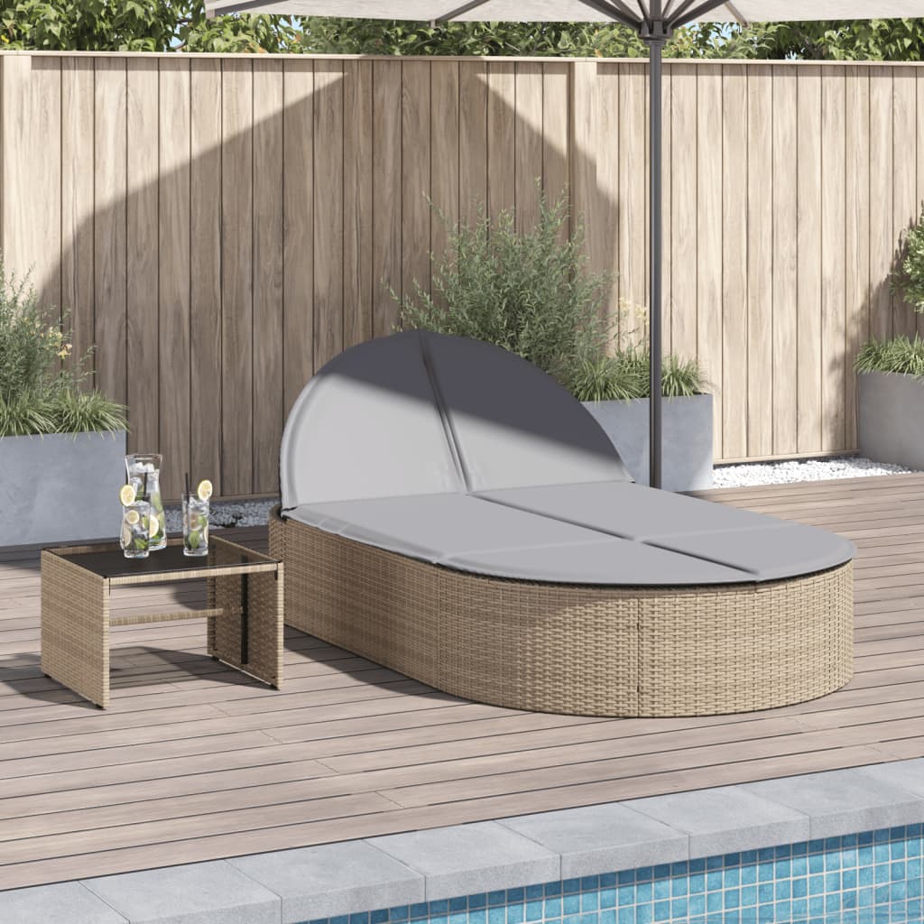 Doppel-Sonnenliege mit Kissen Schwarz Poly Rattan