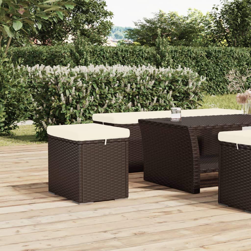Hocker mit Kissen Schwarz 40x30x40 cm Poly Rattan