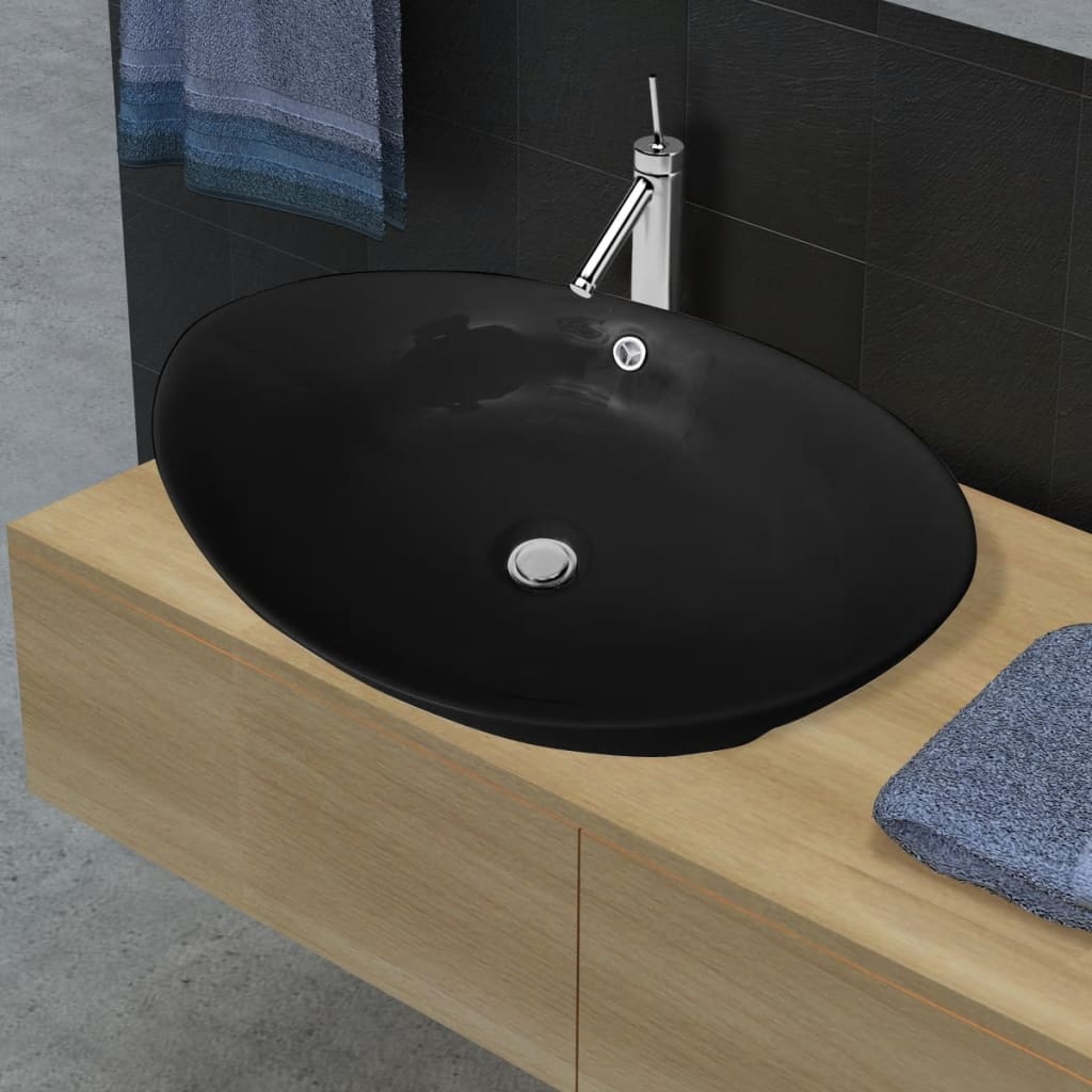 Keramik Waschbecken Keramikspülen Überlauf Oval 59 x 38,5 cm