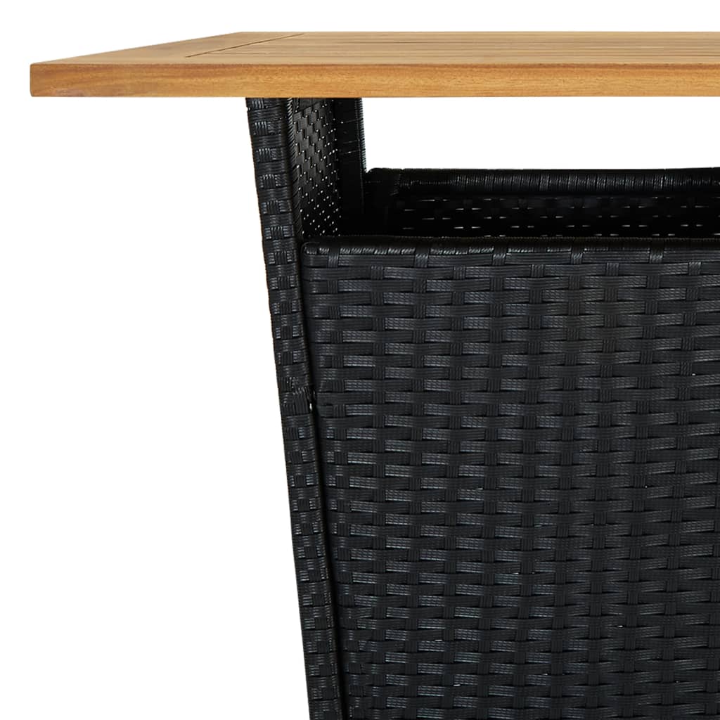 Bartisch Schwarz 80x80x110 cm Poly Rattan und Massivholz Akazie