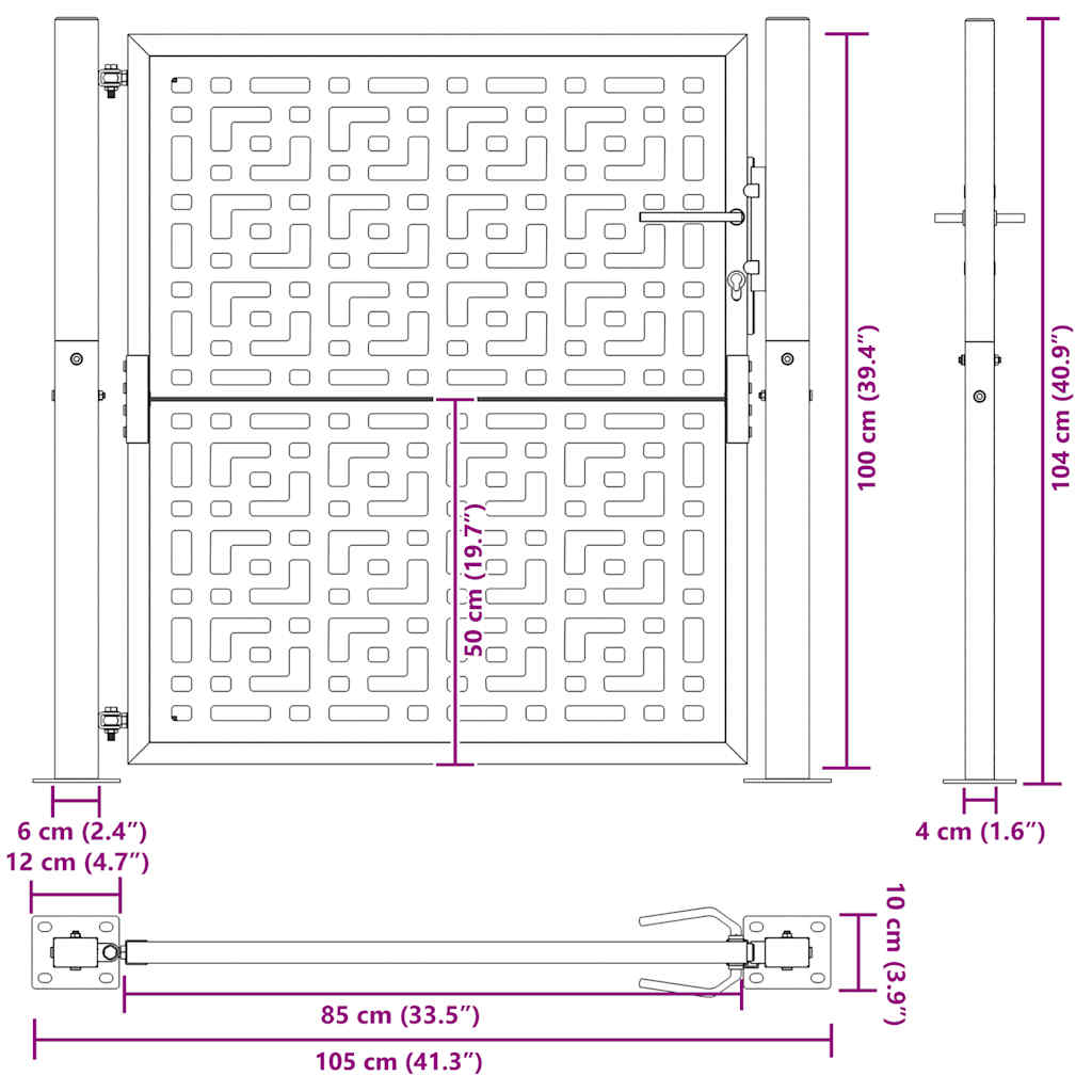 Gartentor Schwarz 100x100 cm Stahl Lichtdesign