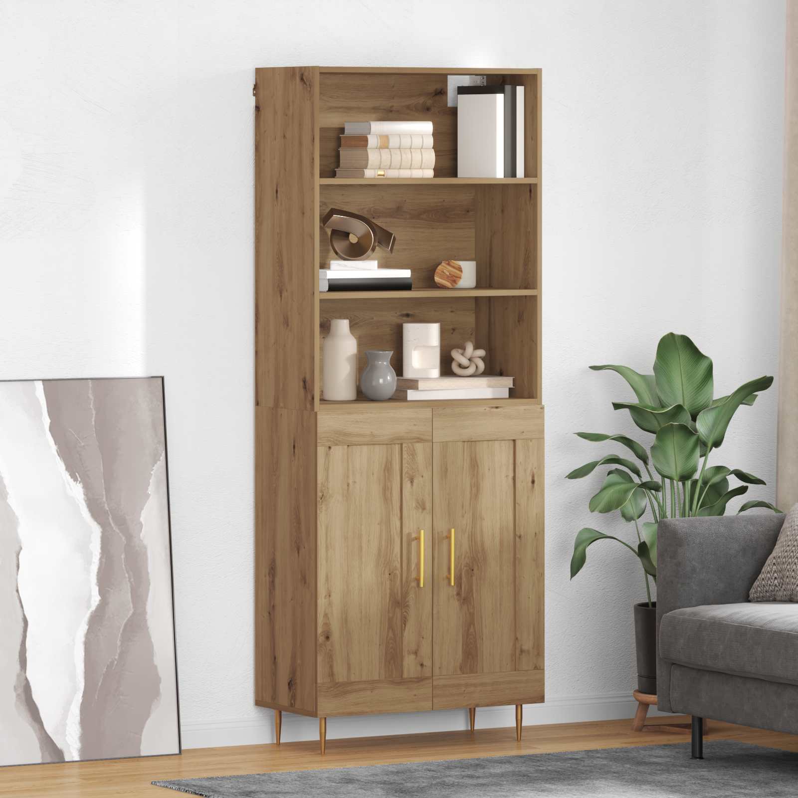 Highboard Hochglanz-Weiß 69,5x34x180 cm Holzwerkstoff
