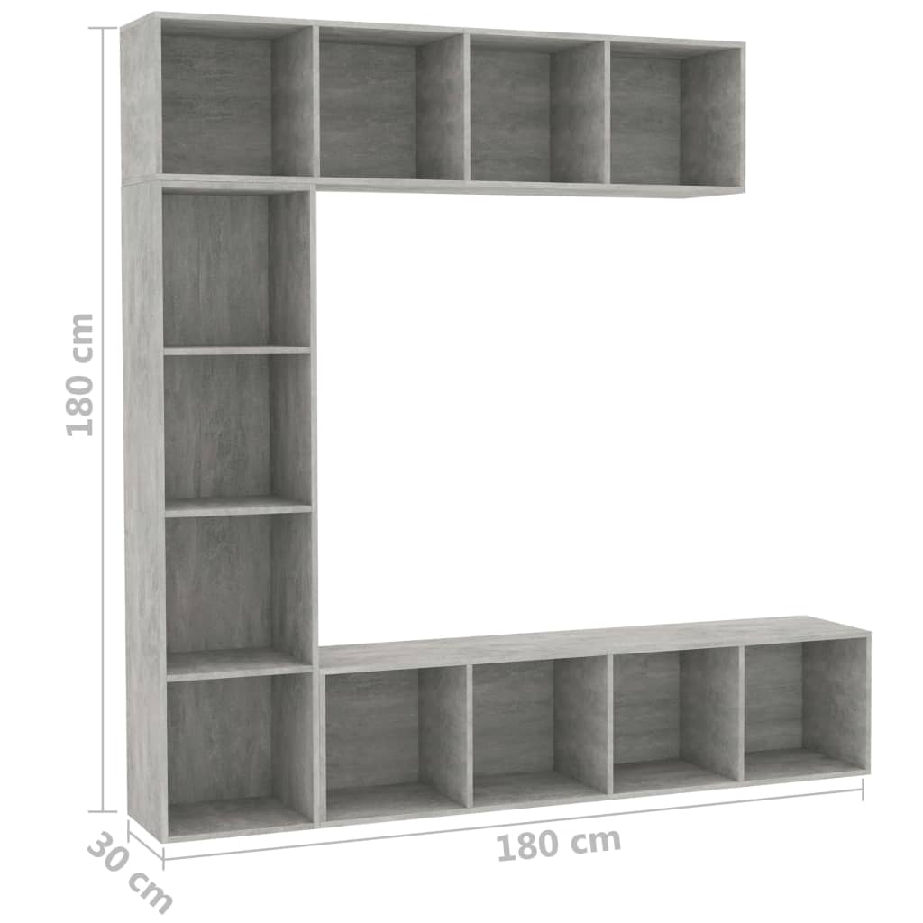 3-tlg. Bücher-/TV-Schrank Set Weiß 180×30×180 cm