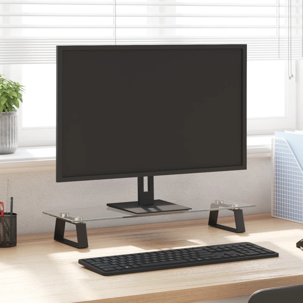 Monitorständer Weiß 60x20x8 cm Hartglas und Metall