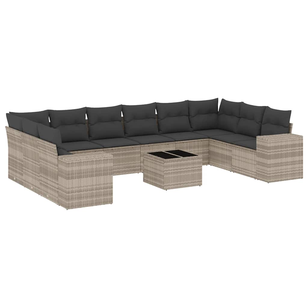 10-tlg. Garten-Sofagarnitur mit Kissen Schwarz Poly Rattan