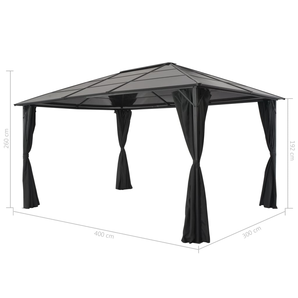 Gartenpavillon mit Vorhang Aluminium 3×3 m Schwarz