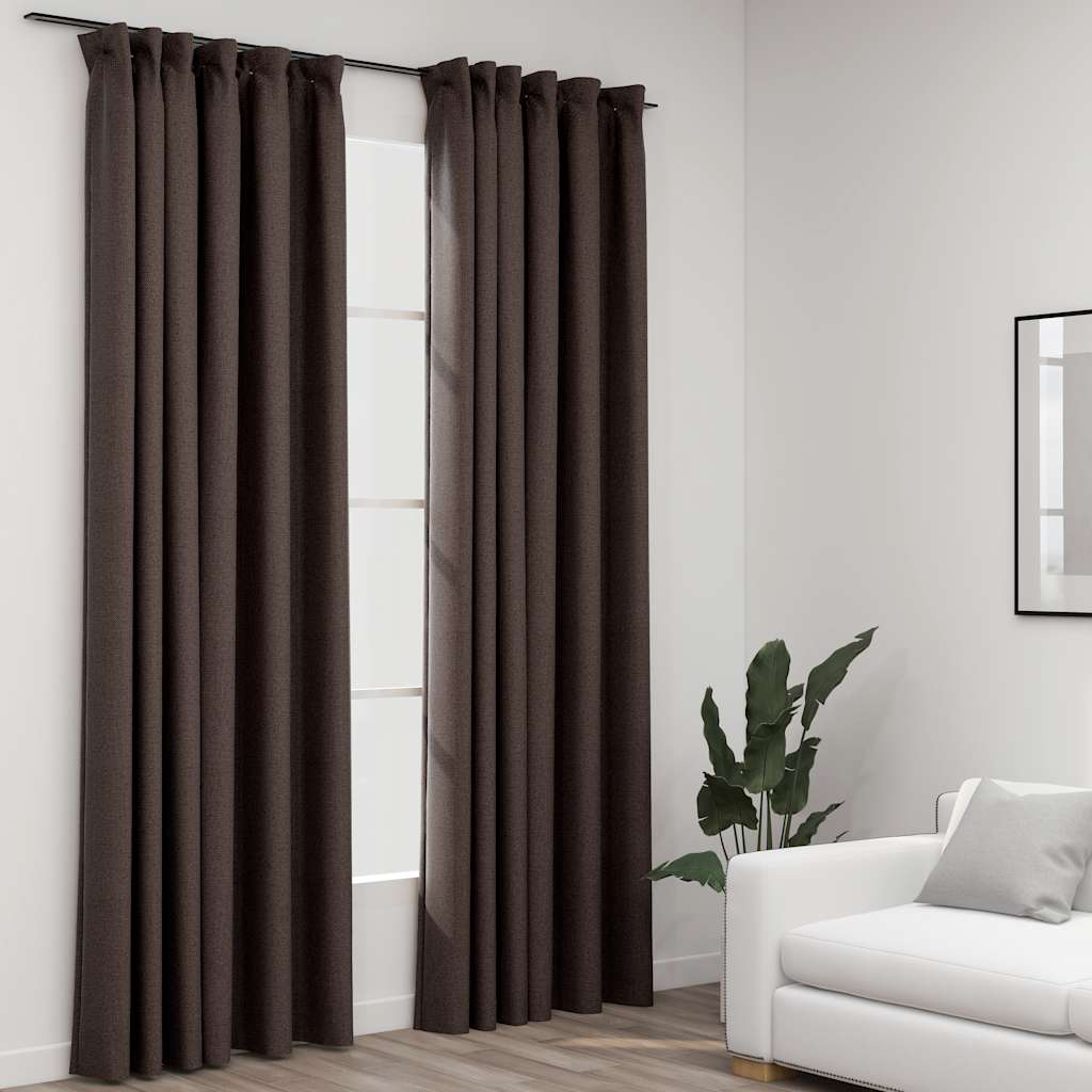 Verdunkelungsvorhänge Haken Leinenoptik 2Stk. Schwarz 140x175cm