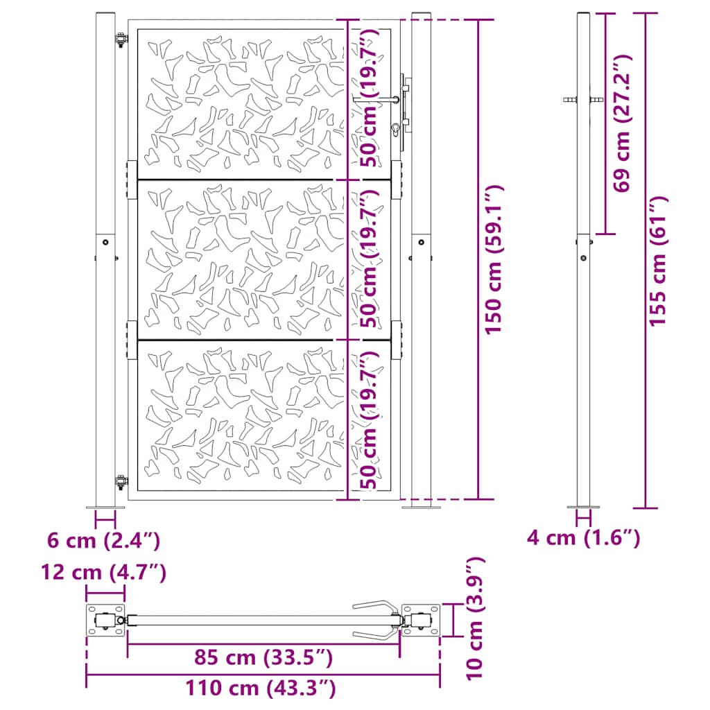 Gartentor Schwarz 100x100 cm Stahl Lichtdesign