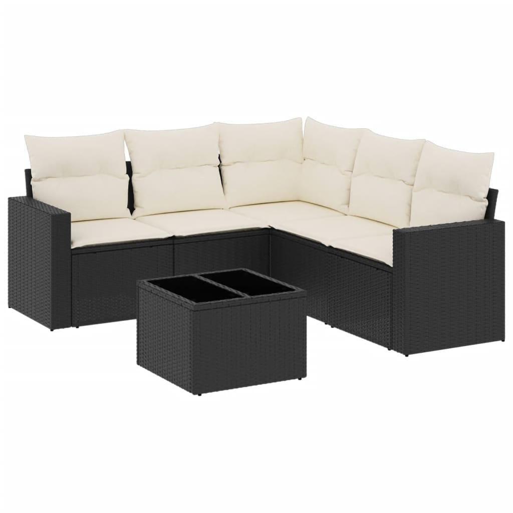 5-tlg. Garten-Sofagarnitur mit Kissen Schwarz Poly Rattan