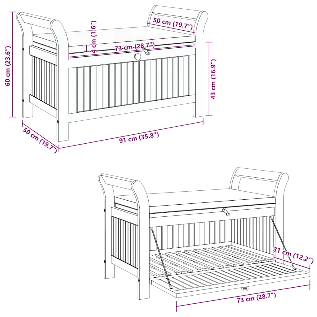 Garten-Truhenbank mit Kissen 91 cm Massivholz Akazie
