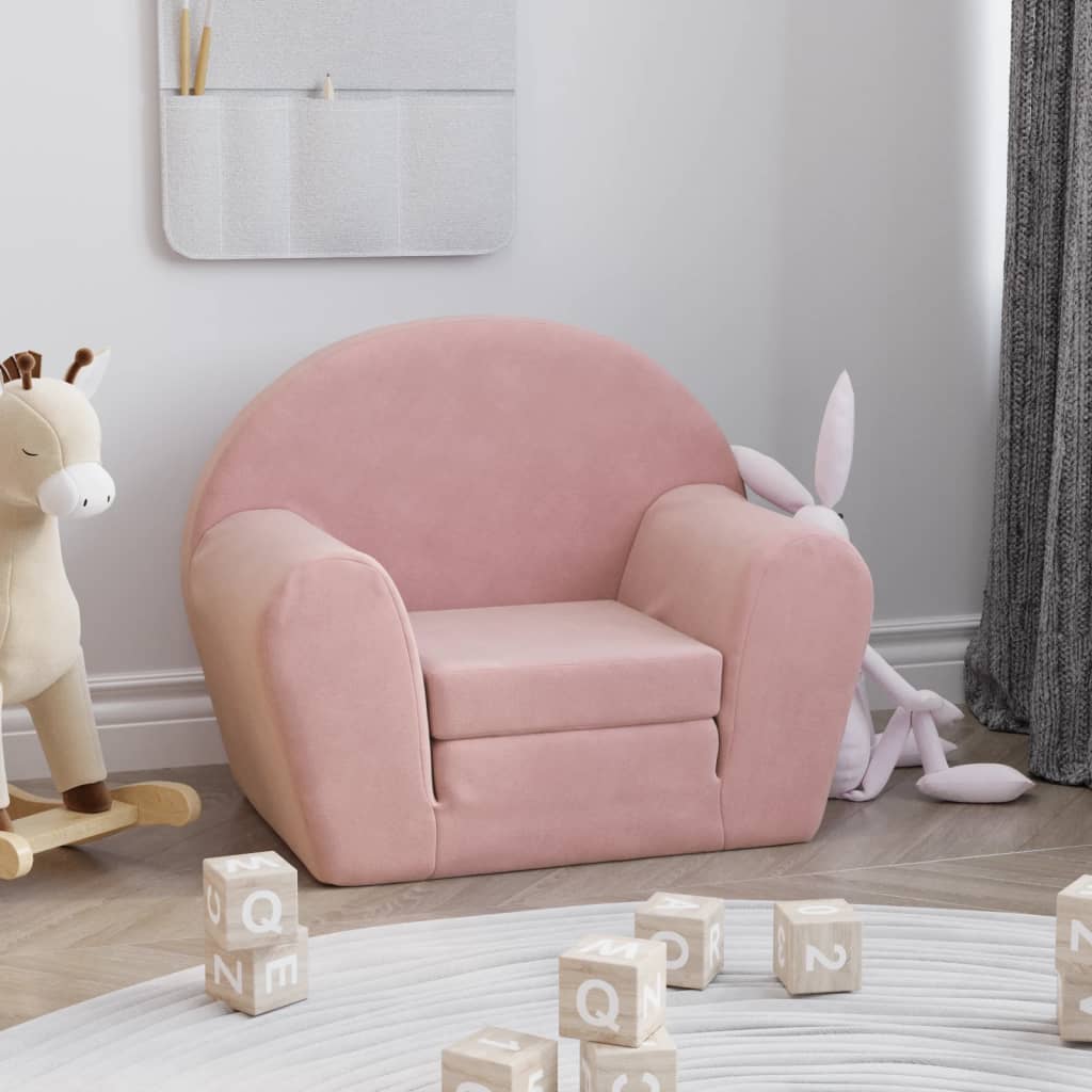 Kindersofa Hellgrau mit Sternen Weich Plüsch