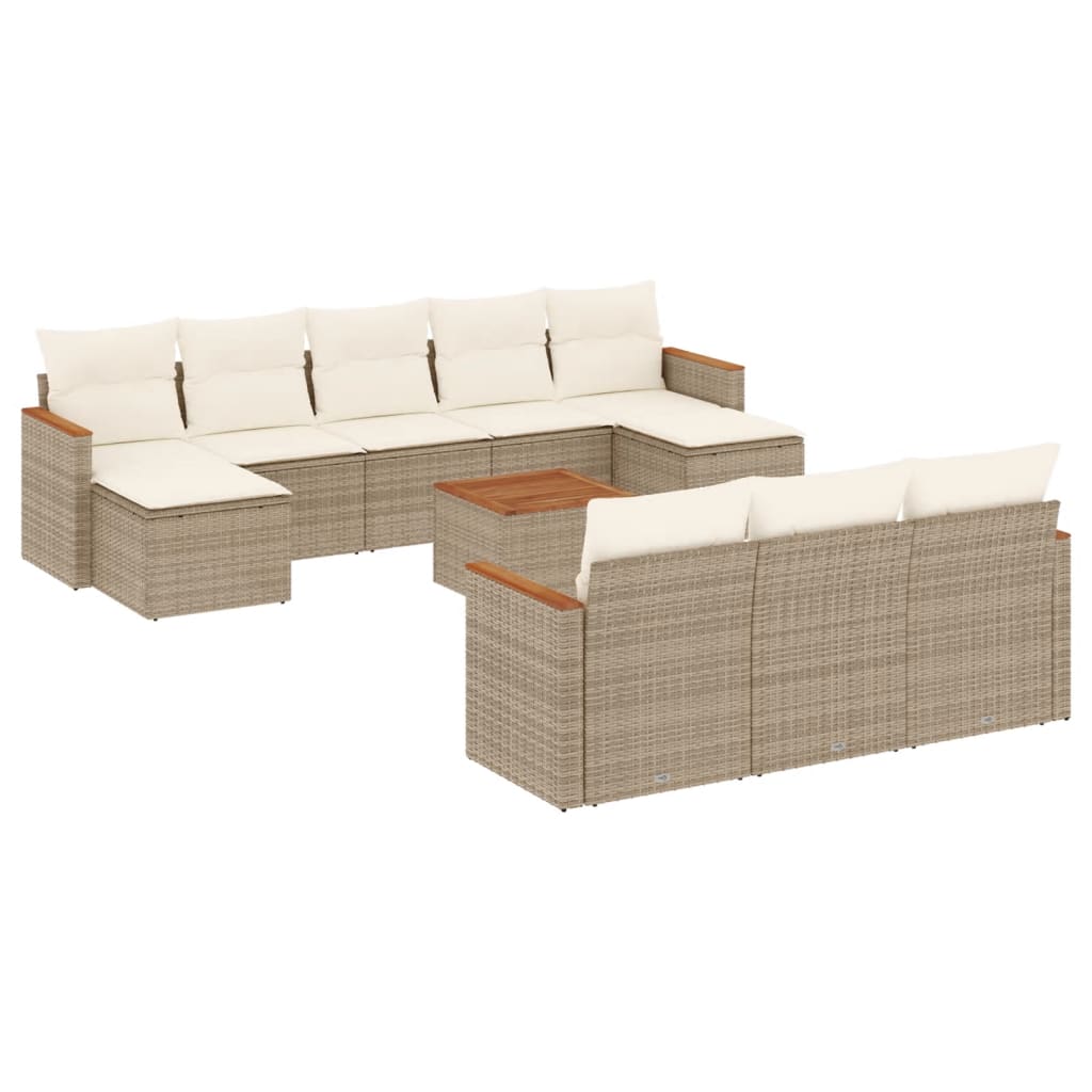 10-tlg. Garten-Sofagarnitur mit Kissen Schwarz Poly Rattan