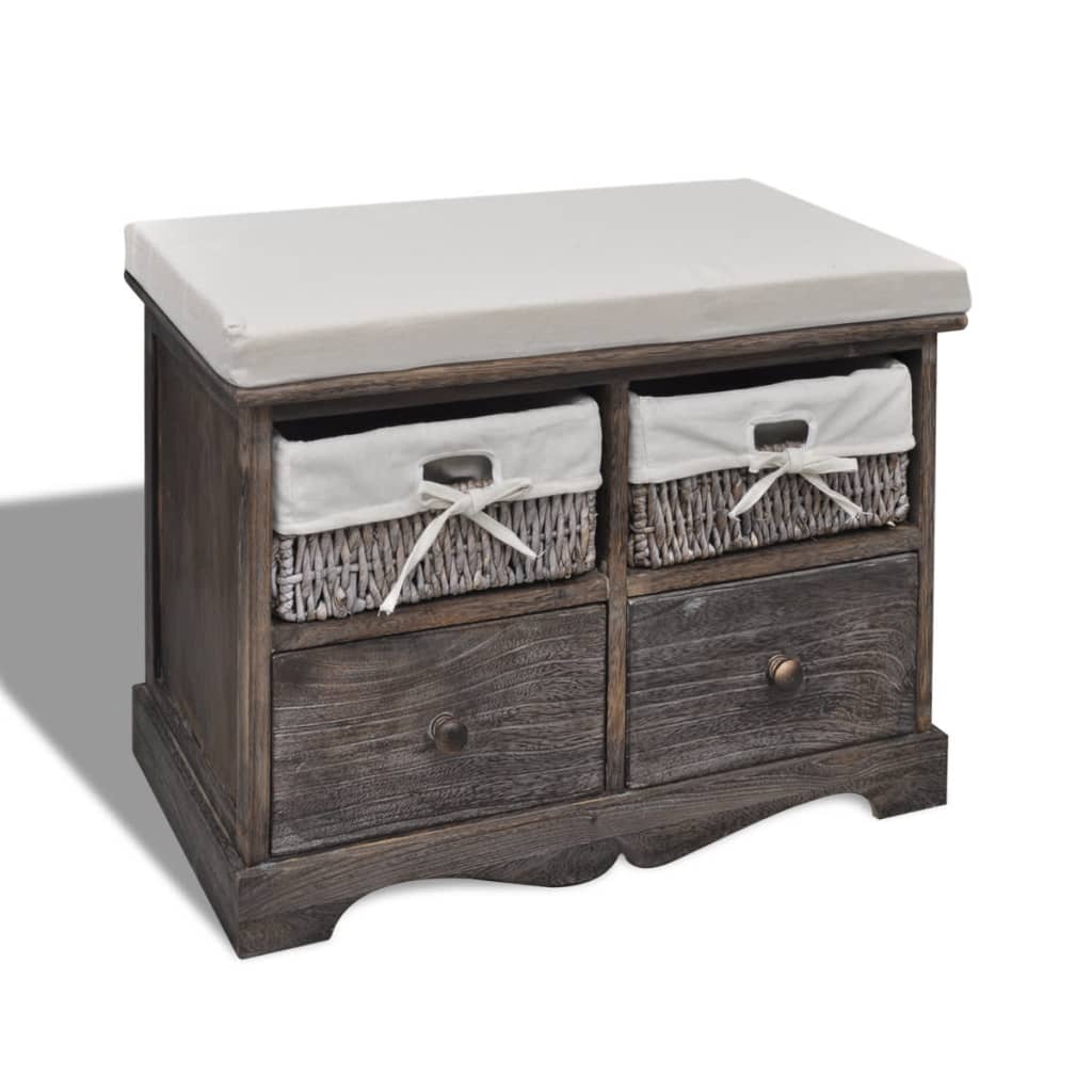 Sitzbank mit Stauraum Weiß 62×33×42 cm Paulownia Holz