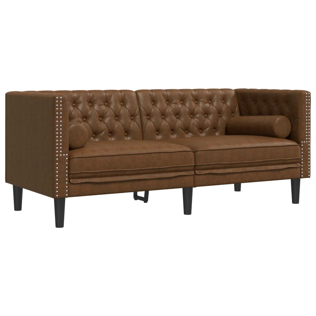 3-tlg. Chesterfield-Sofa-Set mit Nackenrollen Hellgrau Samt
