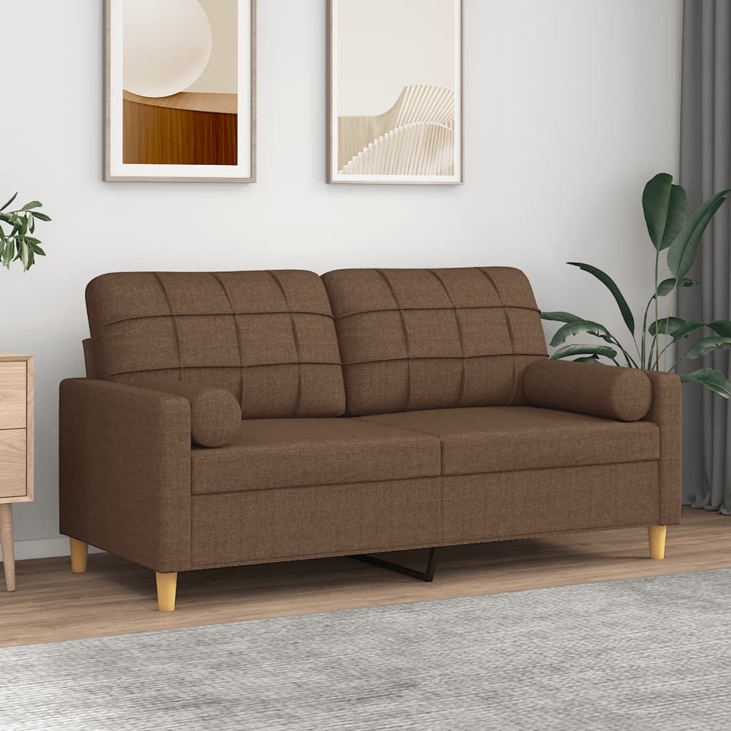 2-Sitzer-Sofa mit Zierkissen Braun 120 cm Stoff