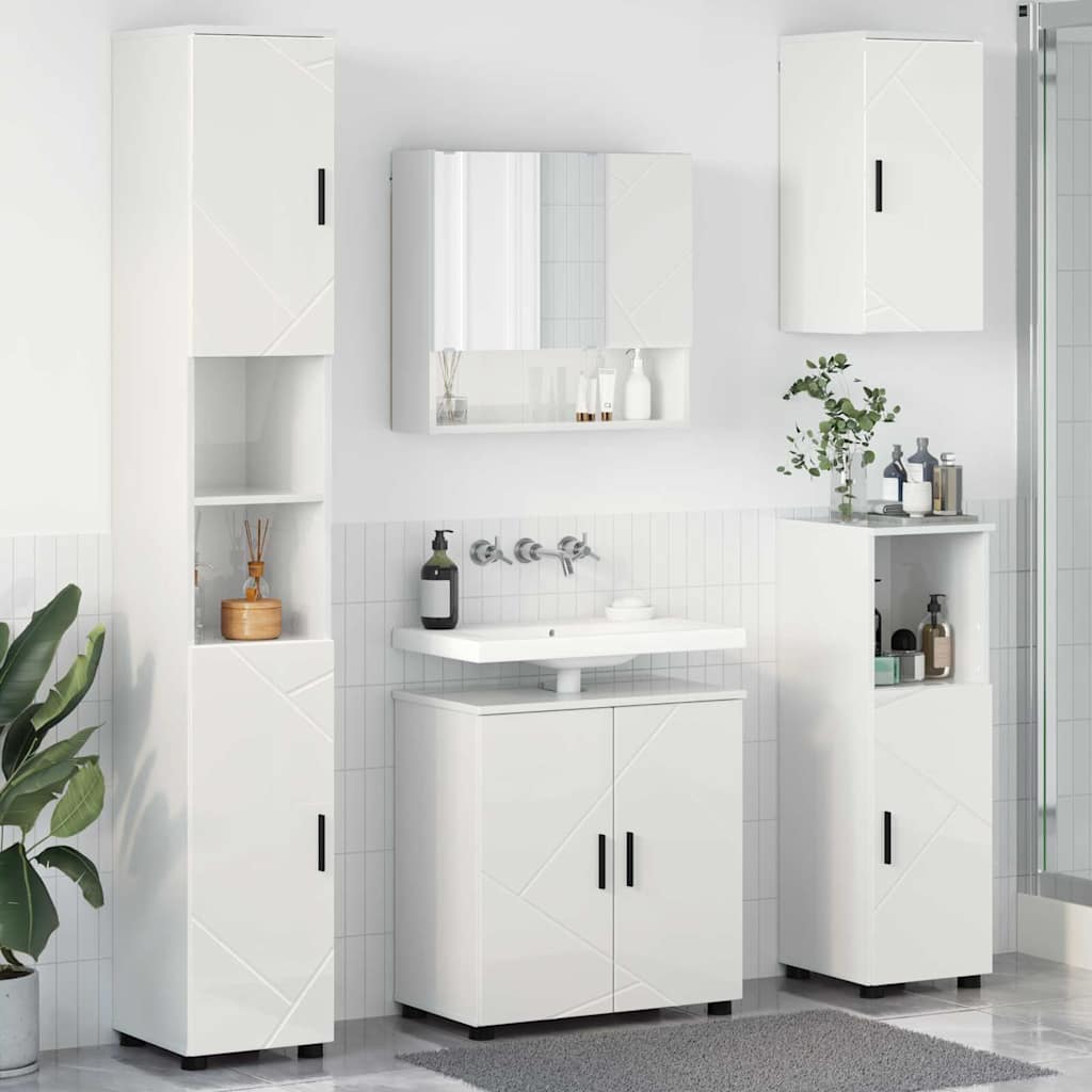 Badezimmermöbel-Set mit Tür 5 pcs Weiß Holzwerkstoff & Metall