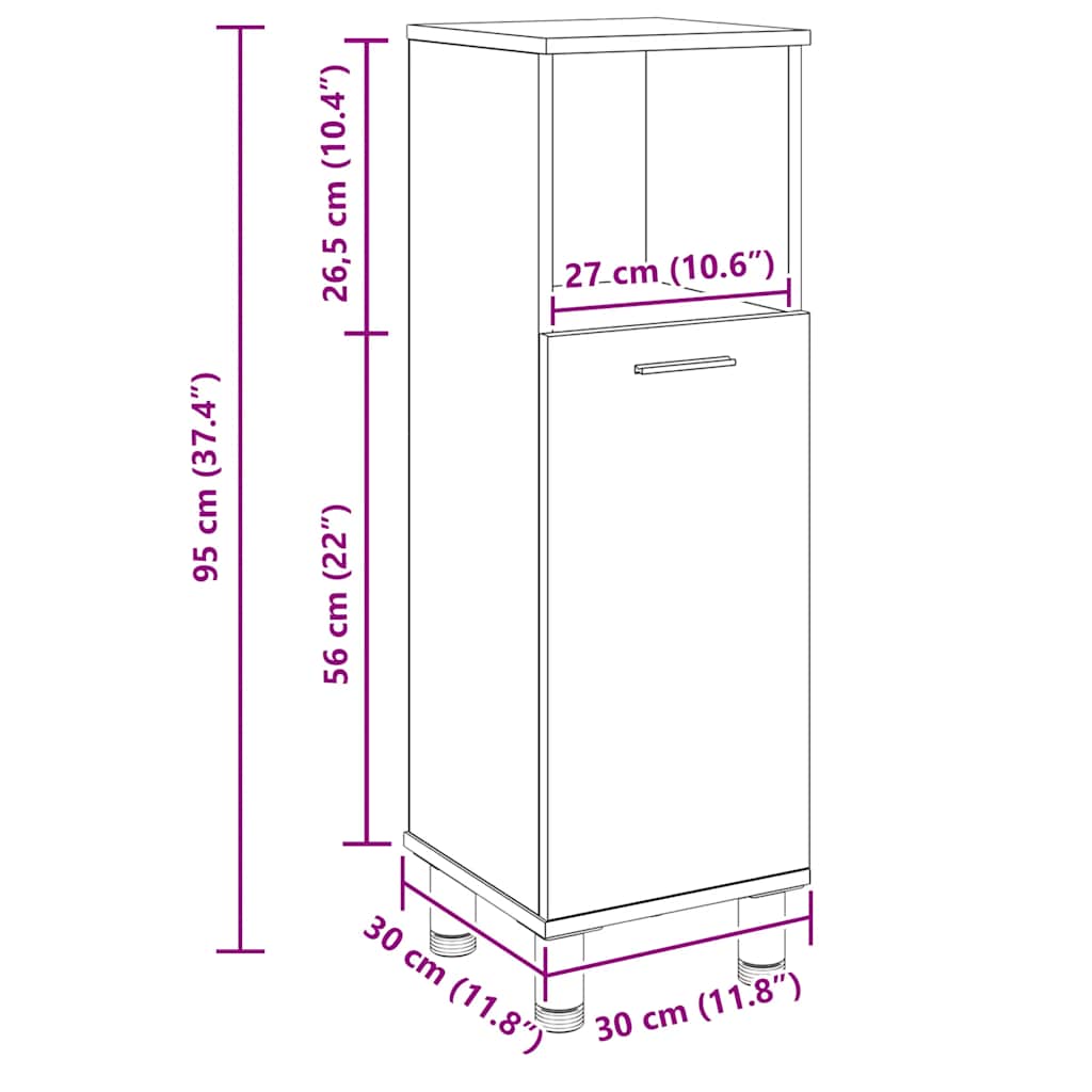 Badezimmerschrank Weiß 30x30x95 cm Holzwerkstoff