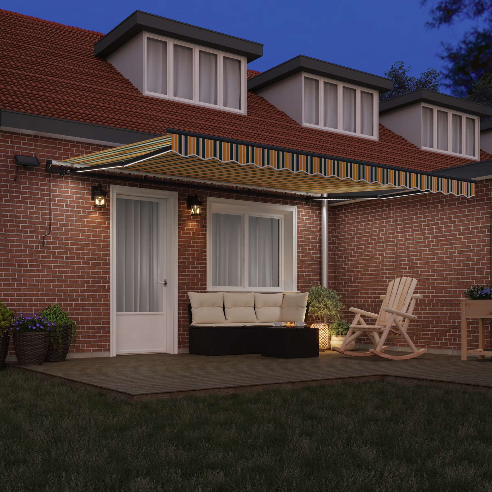 Markise Manuell Einziehbar mit LED 300x250 cm Blau und Weiß