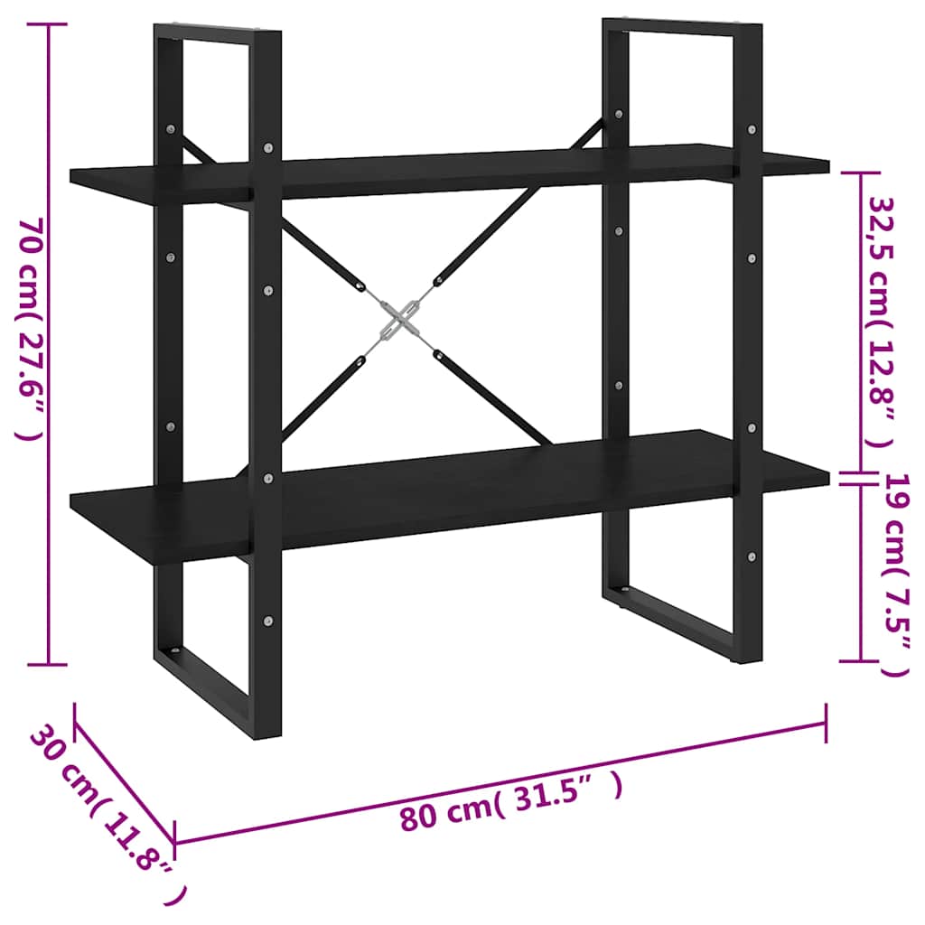 Bücherregal 2 Fächer Weiß 80x30x70 cm Holzwerkstoff