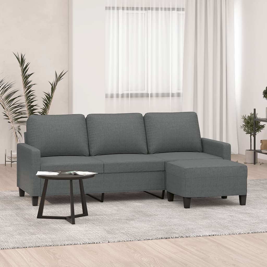 3-Sitzer-Sofa mit Hocker Creme 180 cm Stoff
