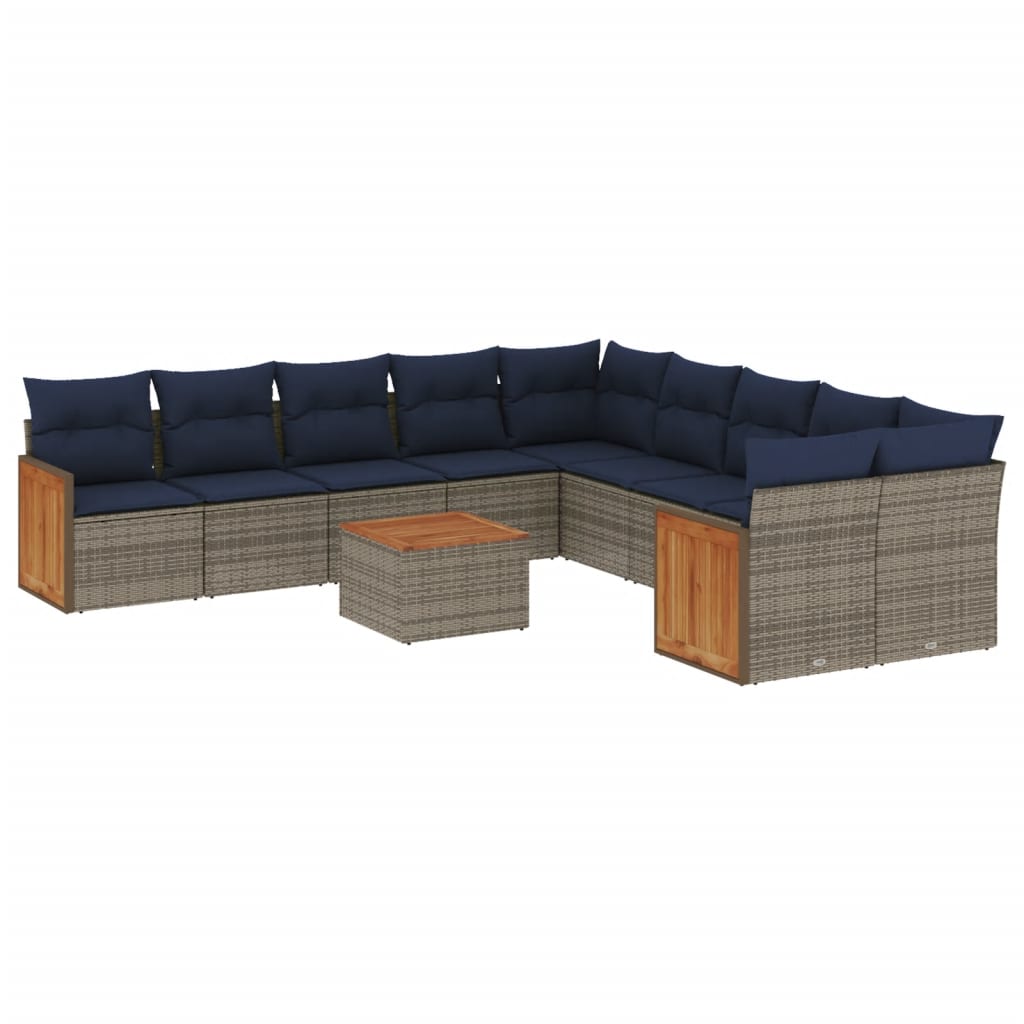 10-teiliges Gartensofa-Set mit Kissen, schwarzes Polyrattan