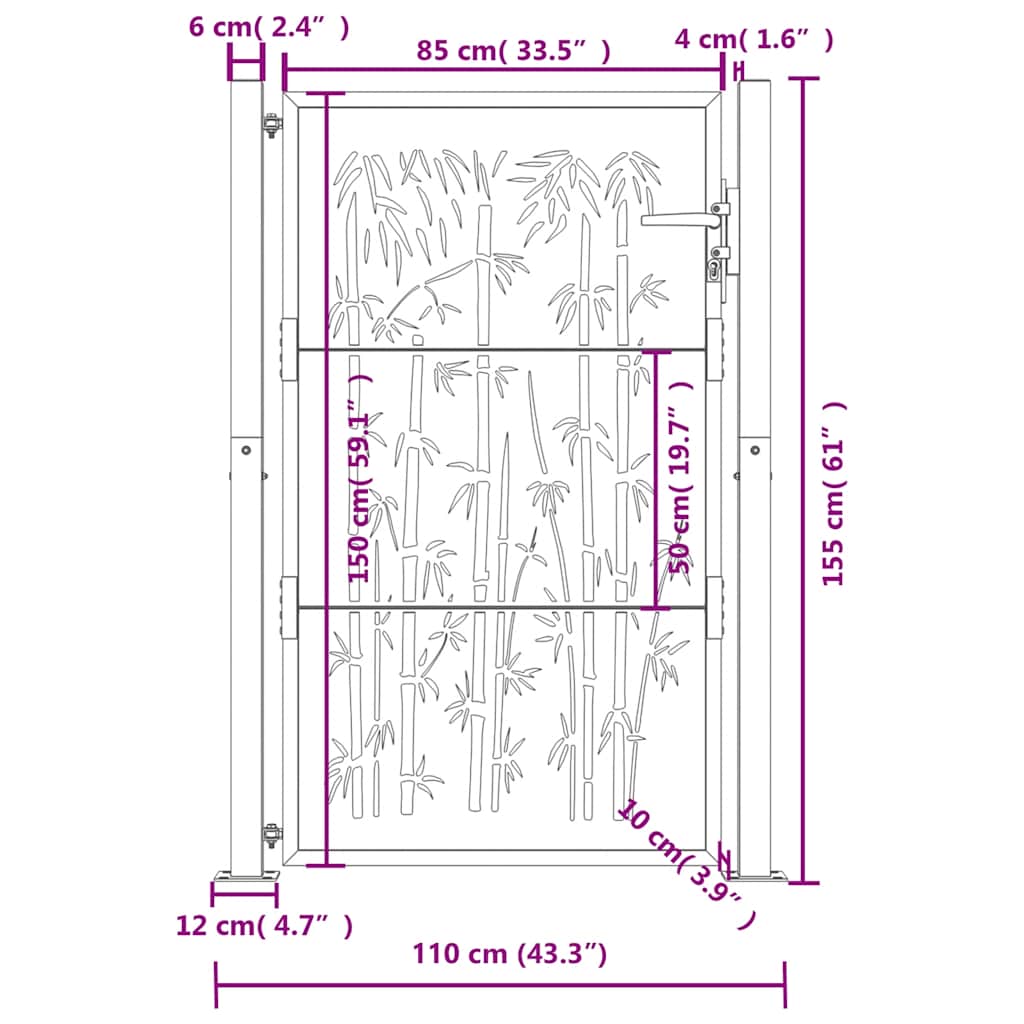 Gartentor Anthrazit 100x75 cm Stahl Bambus-Design