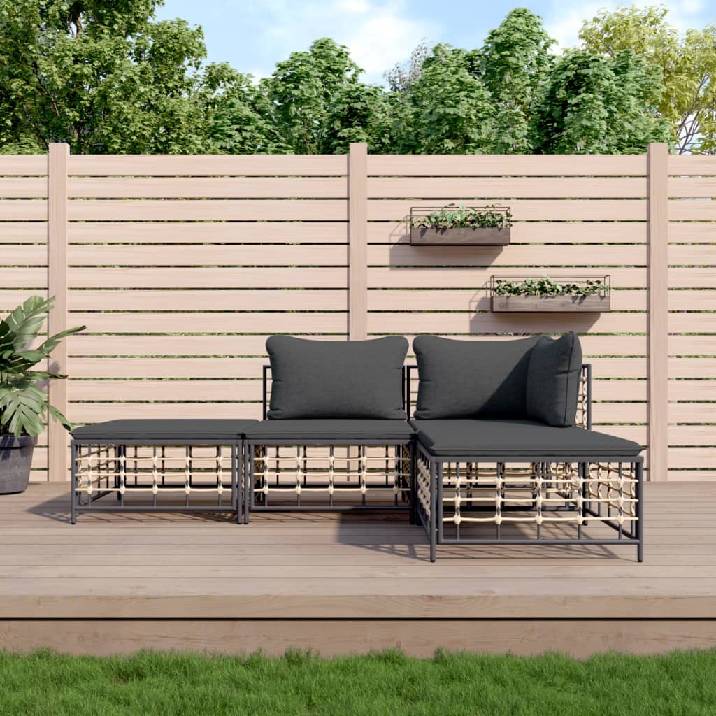 5-tlg. Garten-Lounge-Set mit Kissen Anthrazit Poly Rattan