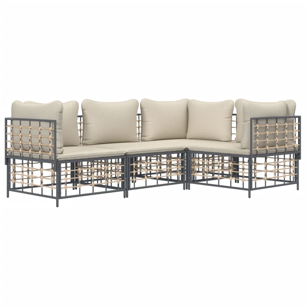 5-tlg. Garten-Lounge-Set mit Kissen Anthrazit Poly Rattan