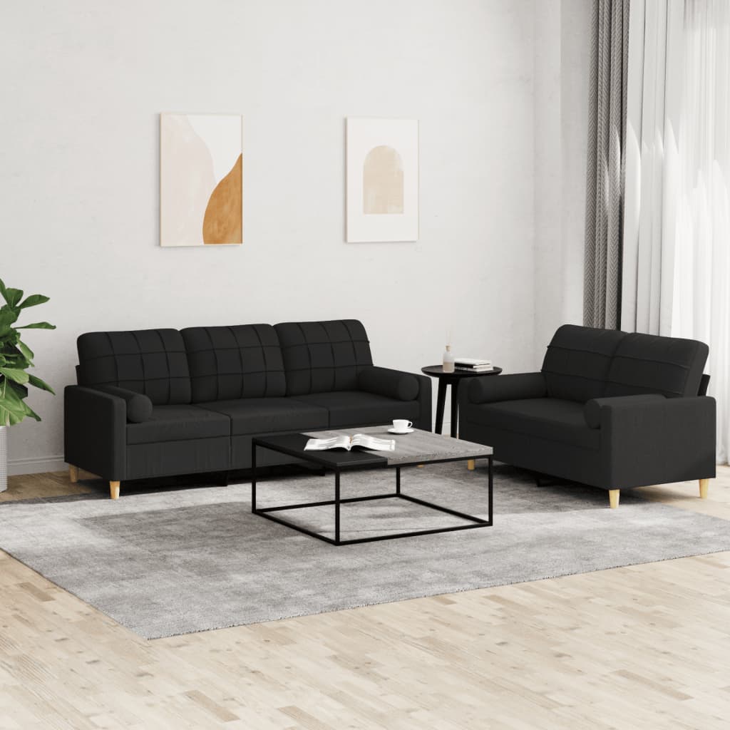 3-tlg. Sofagarnitur mit Kissen Braun Stoff