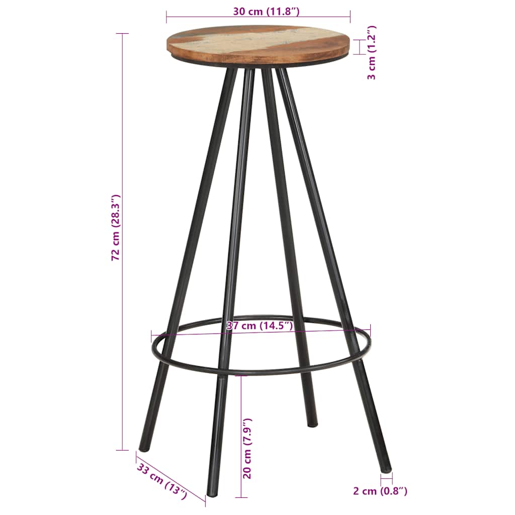 Barhocker 2 Stk. Massives Altholz