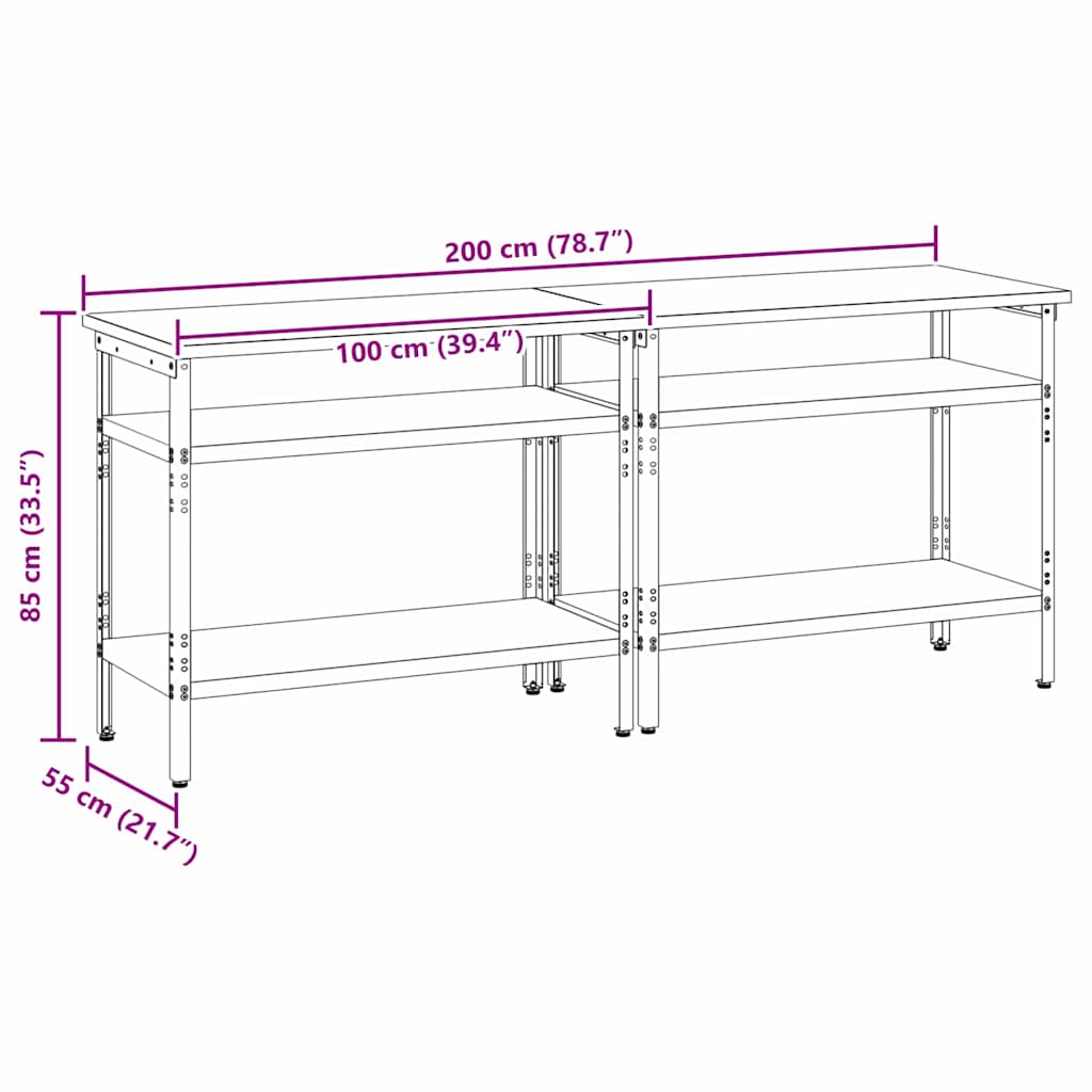 Werkbank-Set mit Schubladen 2 pcs Rot und Grau 200 x 55 x 85 cm