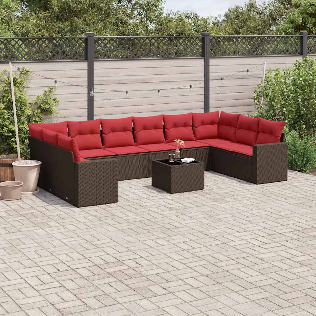 10-tlg. Garten-Sofagarnitur mit Kissen Schwarz Poly Rattan